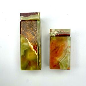 set of 2 Onyx Stone Box candle holders